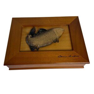Haida Art Wooden Maple Box Salmon Fish Artist Signed Lakehouse Decor Fisherman